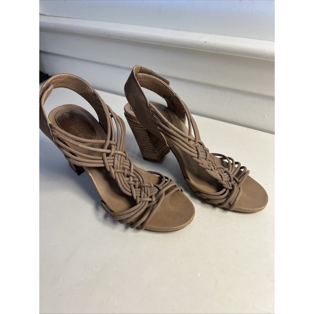 ADAM TUCKER Me Too Leather Up Sandals Chunky‎ Heel Brown Sz 7M Open Toe
